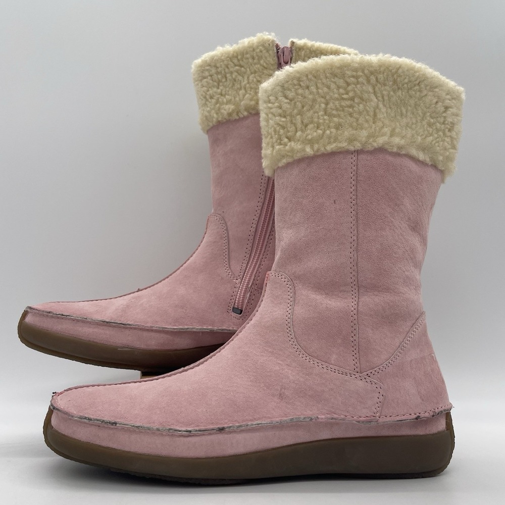 Hush Puppies Womens 7 Boots Excursion Pink Suede Sherpa Lined Mid Calf Zipper